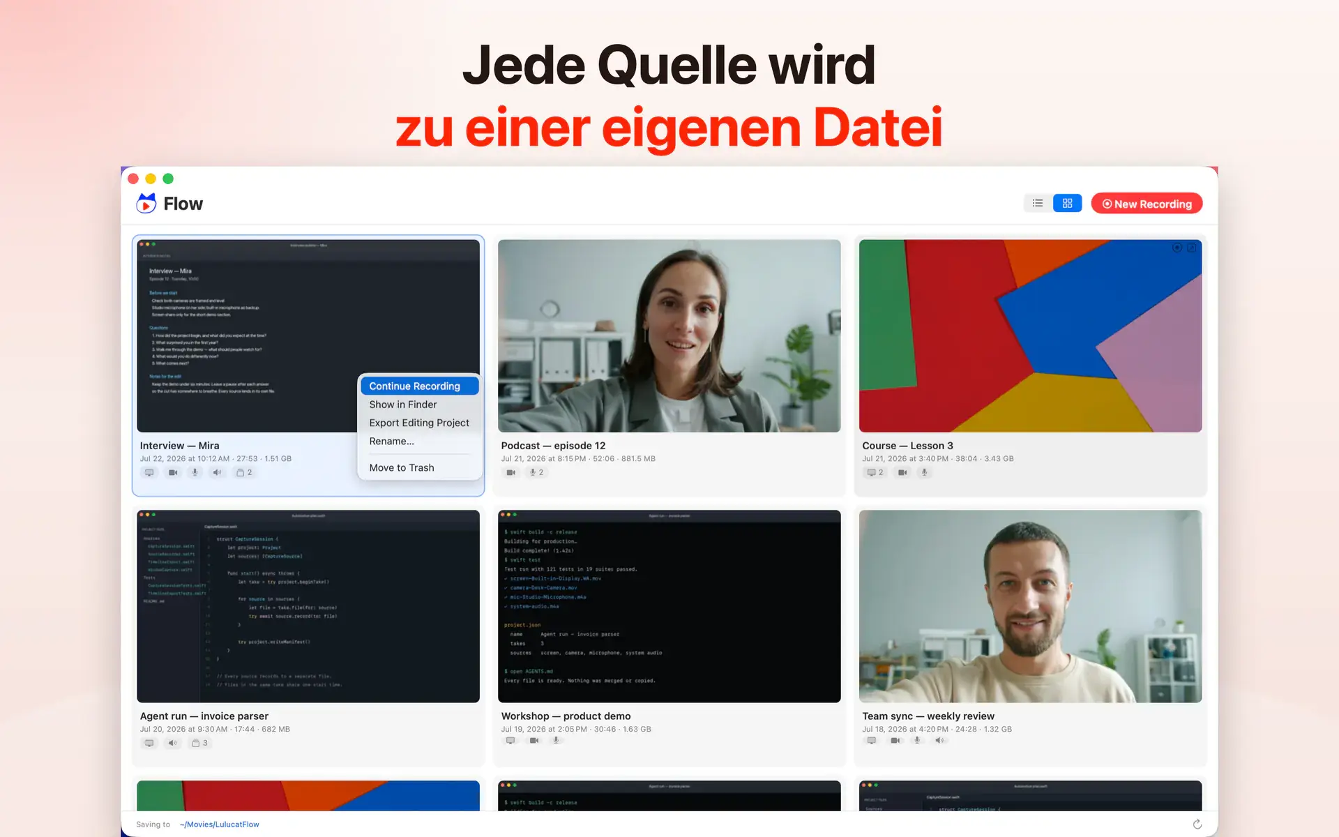 Jede Quelle wird zu einer eigenen Datei