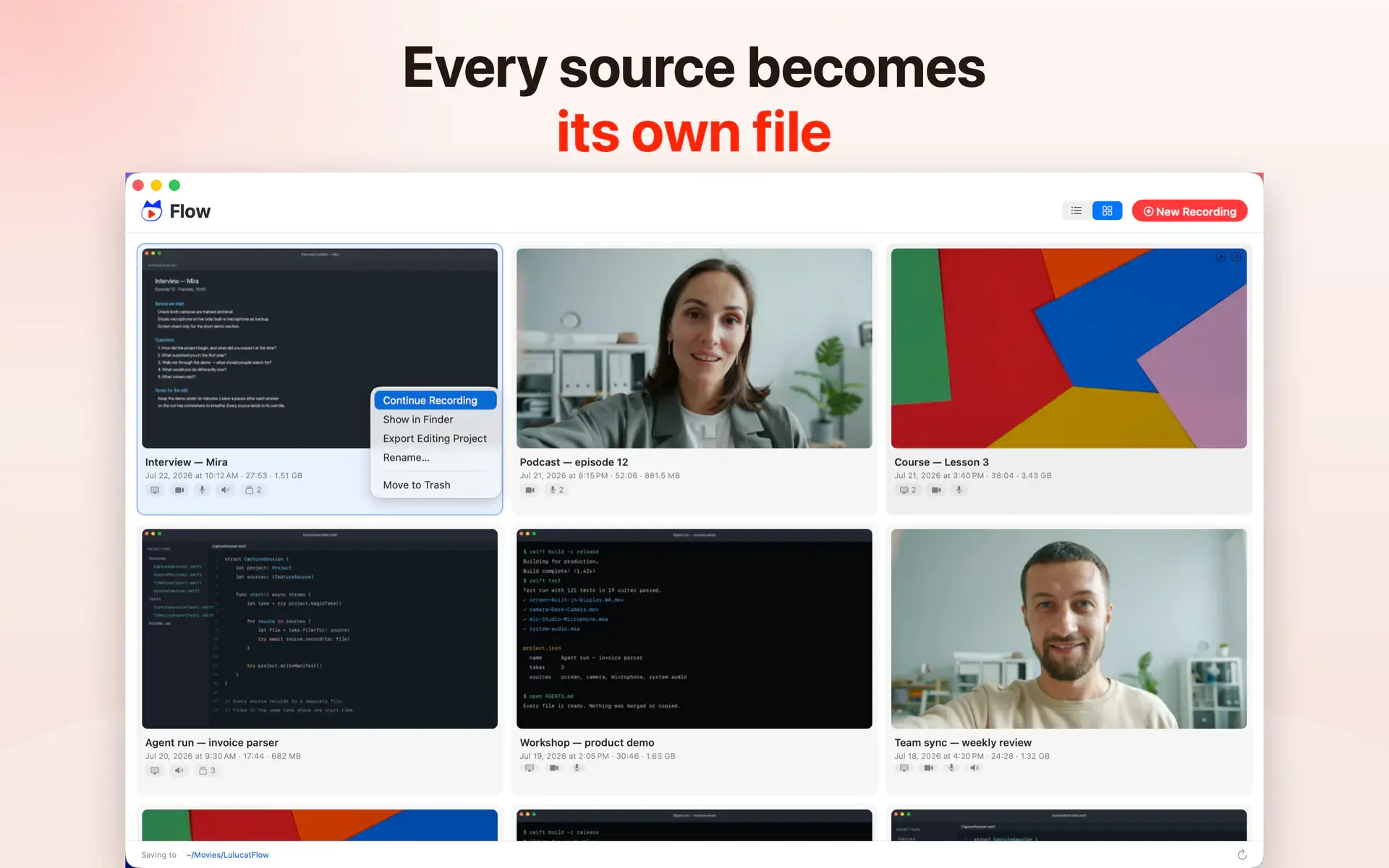 Every source becomes its own file
