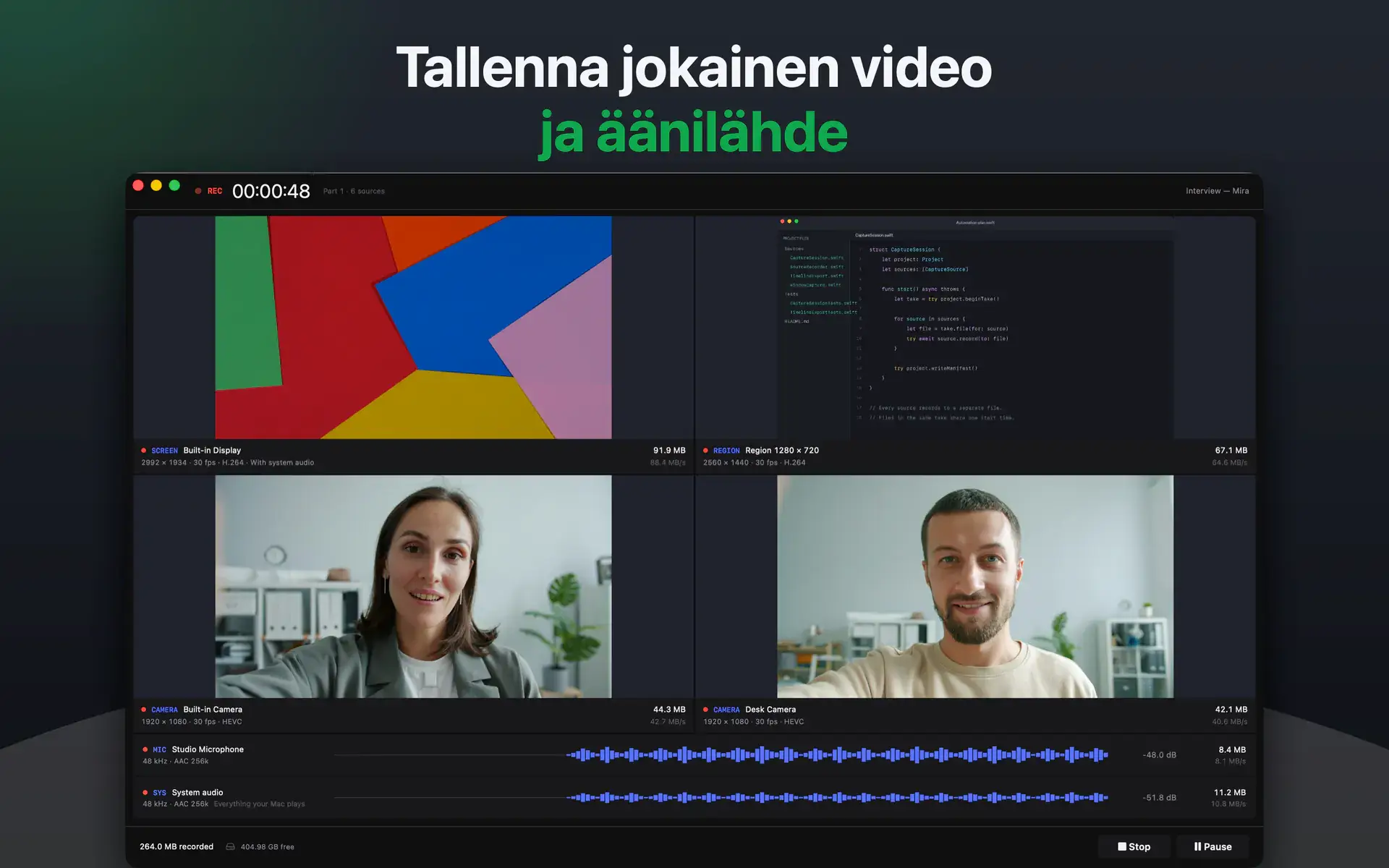 Tallenna jokainen video ja äänilähde