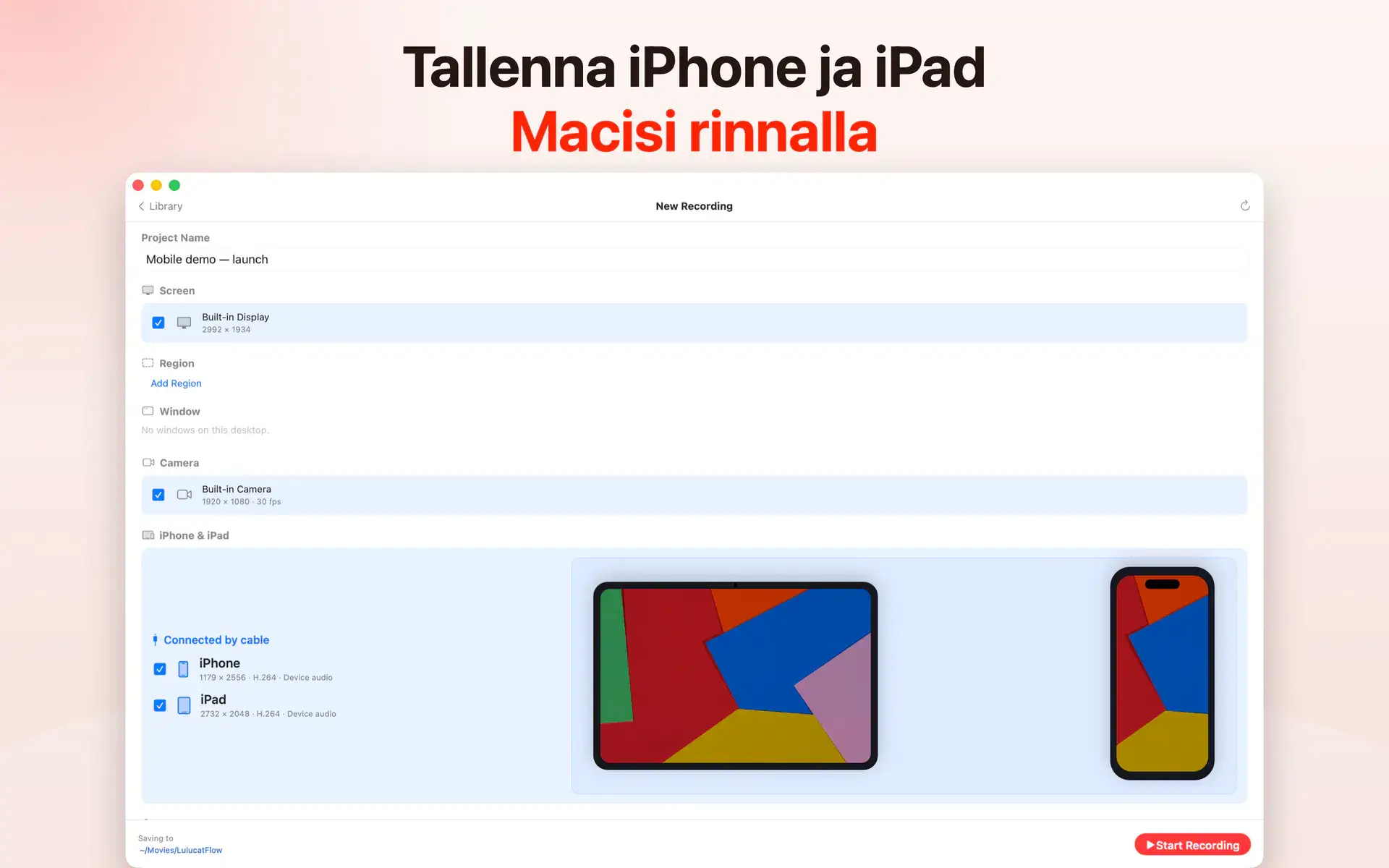 Tallenna iPhone ja iPad Macisi rinnalla