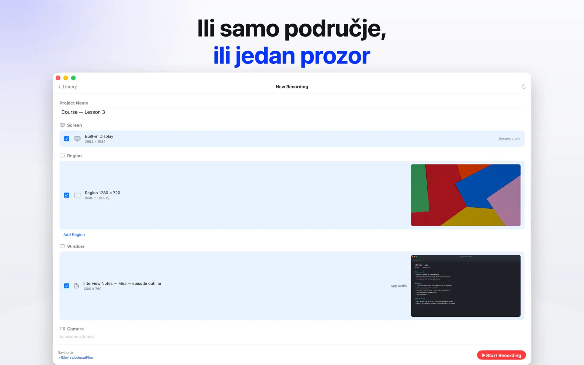Ili samo područje, ili jedan prozor