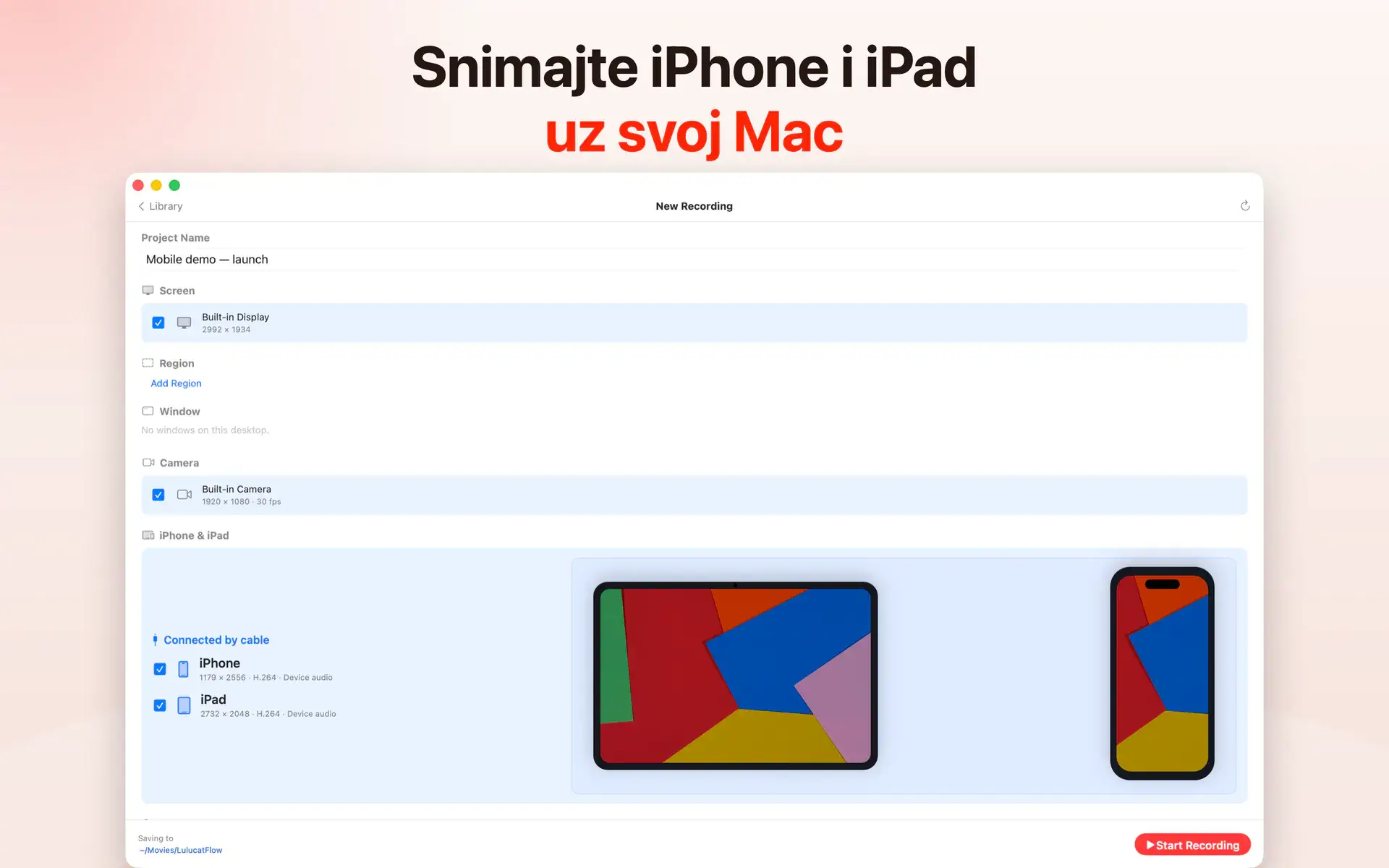 Snimajte iPhone i iPad uz svoj Mac