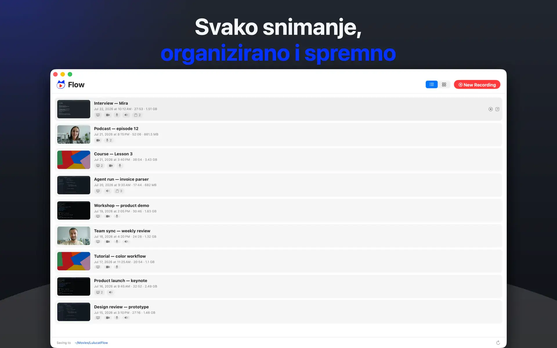 Svako snimanje, organizirano i spremno