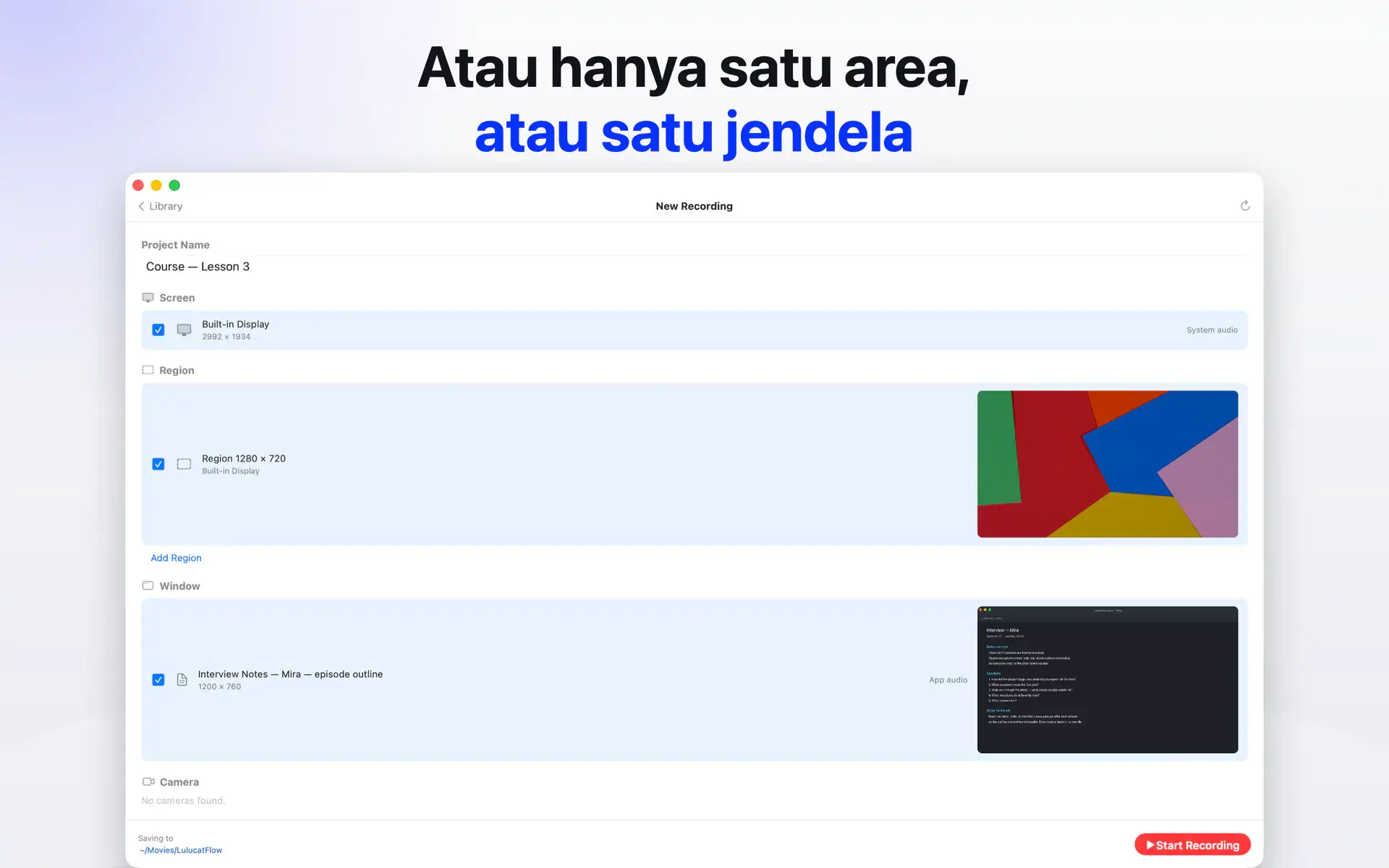 Atau hanya satu area, atau satu jendela