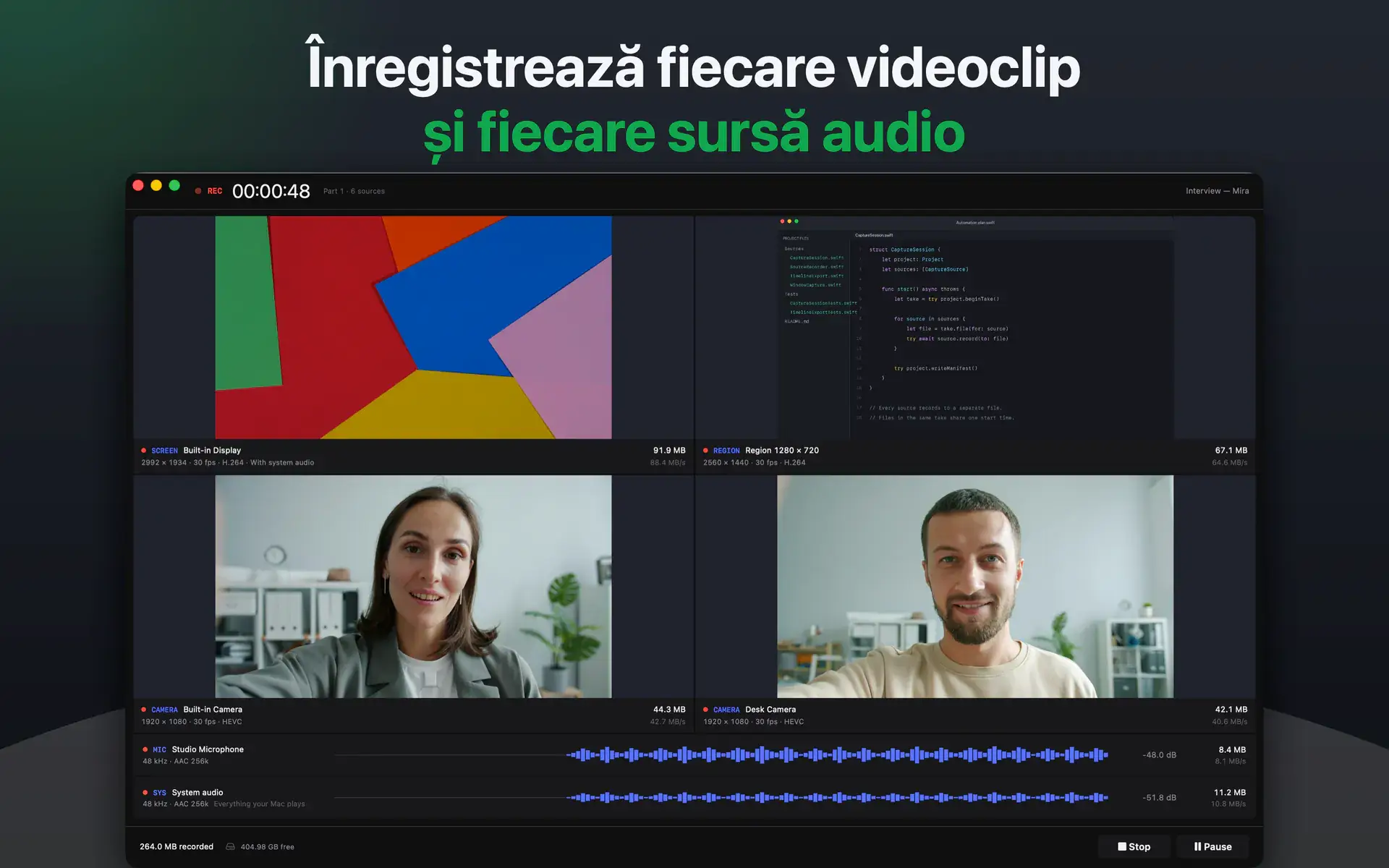 Înregistrează fiecare videoclip și fiecare sursă audio